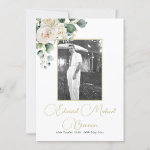 Male Funeral Memorial Photo Elegant Floral  Invitation
