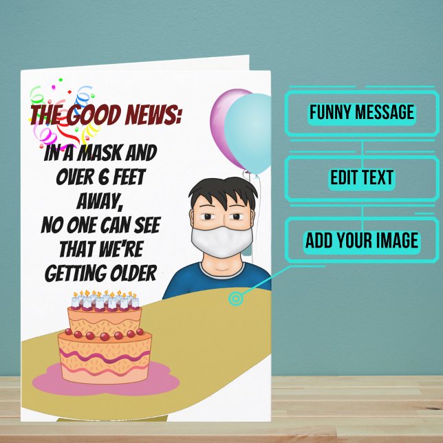 Male Funny Six Feet Away Birthday Card (Every now and then it's okay to make fun of a difficult situation.)