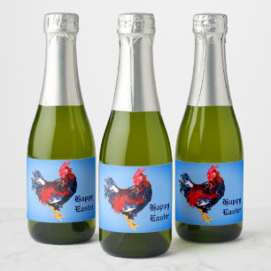 male gallinaceous ,rooster Personalised Sparkling Wine Label