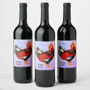 male gallinaceous ,rooster Personalised Wine Label