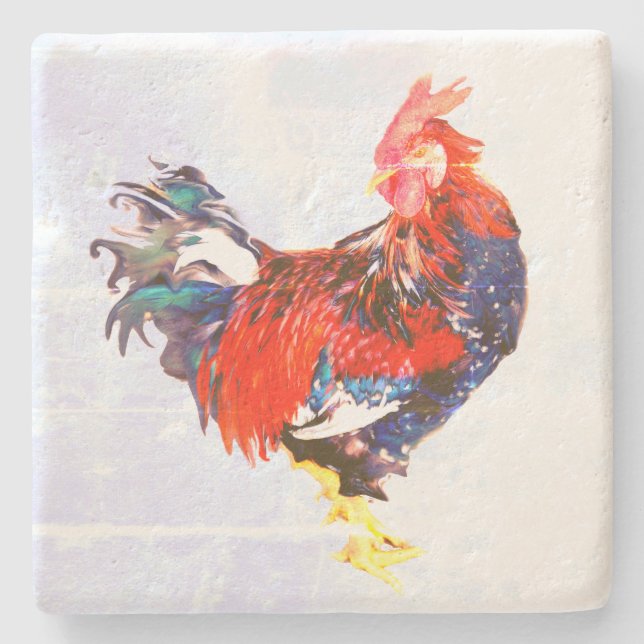 male gallinaceous ,rooster stone coaster (Front)