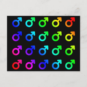 Male Gender Symbols Lots Colourful Rainbow Colours Postcard