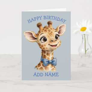 Male Giraffe: Baby Animal Pastel Bow Birthday Card