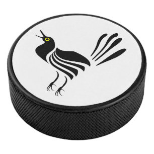 Male Grackle Black Bird Hockey Puck