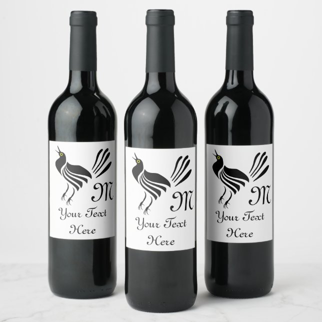 Male Grackle Black Bird Wine Label (Bottles)