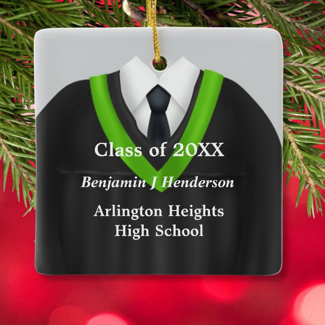 Male Grad Gown Black and Green Ornament (Creator Uploaded)