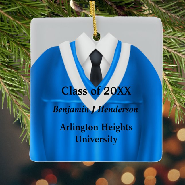 Male Grad Gown Blue and White Ornament (Creator Uploaded)