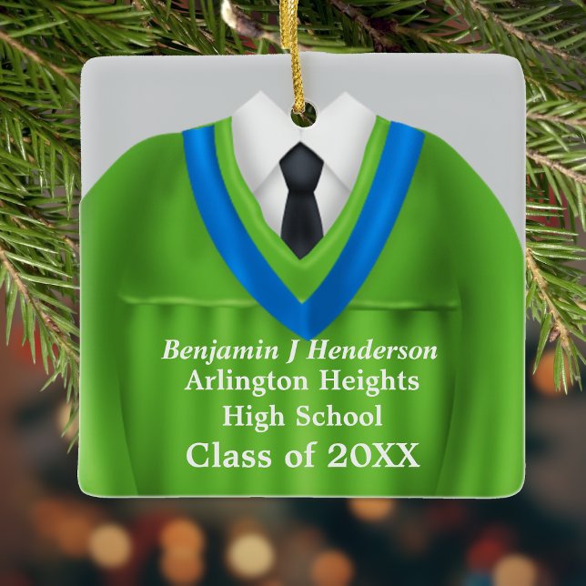 Male Grad Gown Green and Blue Ornament (Creator Uploaded)