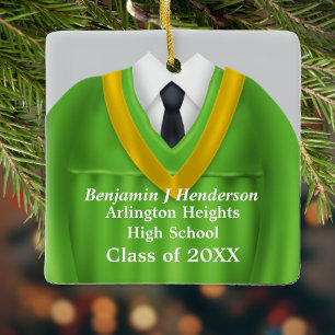 Male Grad Gown Green and Gold Ornament