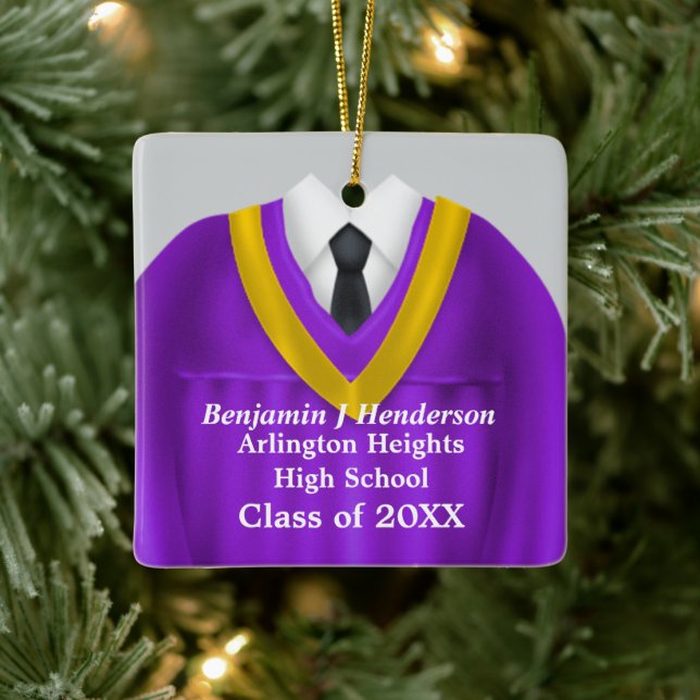 Male Grad Gown Purple and Gold Ornament (Tree)
