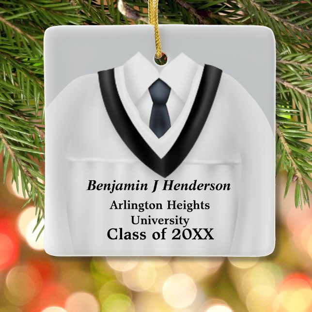 Male Grad Gown White and Black Ornament (Creator Uploaded)