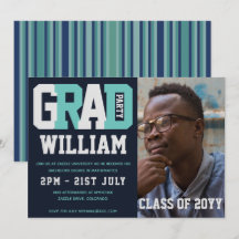 Male GRADUATION PHOTO invitation Blue Turquoise