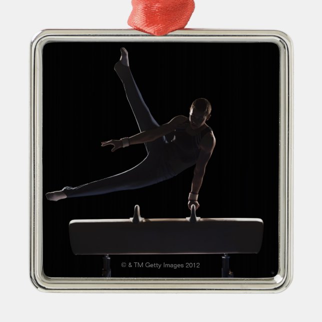 Male gymnast on pommel horse metal ornament (Front)