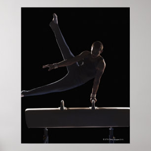 Male gymnast on pommel horse poster