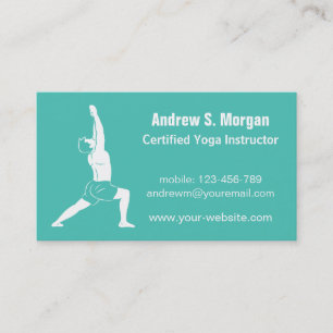 Male Instructor Relaxing Green Yoga Business Card