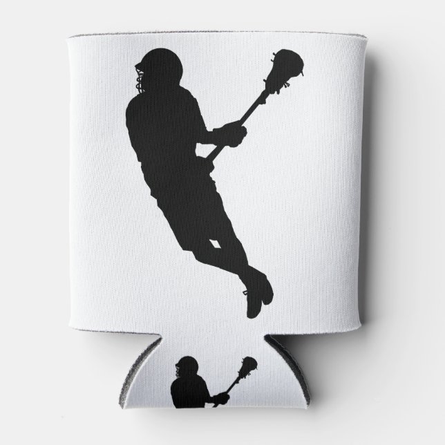 Male Lacrosse Player Silhouette Can Cooler (Front)