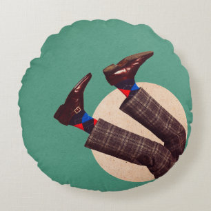 Male legs stacking in round on pastel geometrical cushion