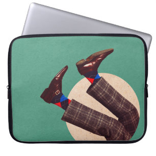 Male legs stacking in round on pastel geometrical laptop sleeve