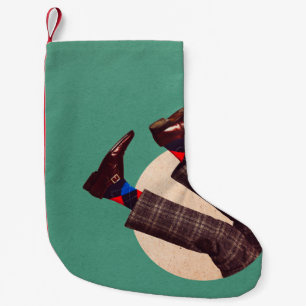 Male legs stacking in round on pastel geometrical small christmas stocking