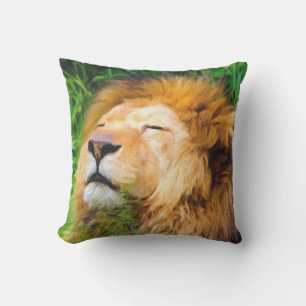 Male Lion Basking in Sun Big Cat Cushion