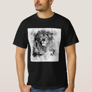 Male Lion Black and White Watercolor Portrait T-Shirt