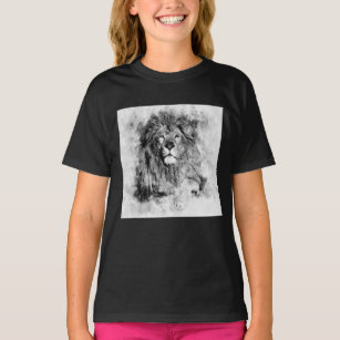 Male Lion Black and White Watercolor Portrait T-Shirt