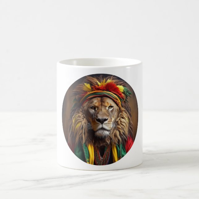 Male Lion Dressed In Rastafarian Outfit Coffee Mug (Center)