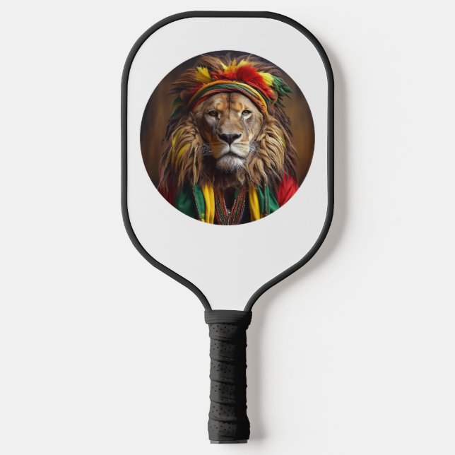 Male Lion Dressed In Rastafarian Outfit Pickleball Paddle (Front)