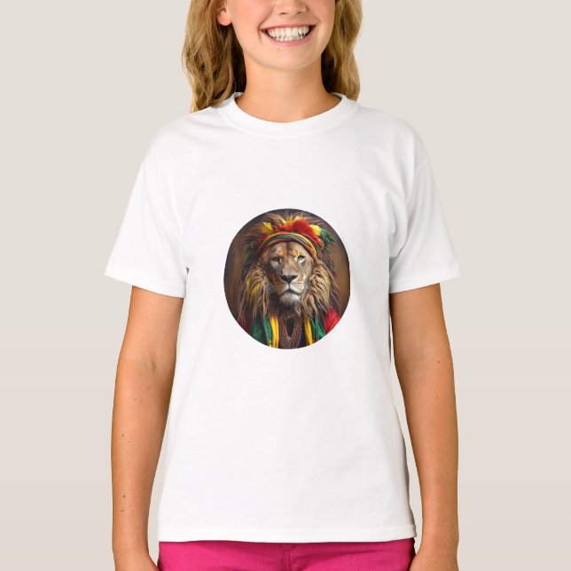 Male Lion Dressed In Rastafarian Outfit T-Shirt (Front)