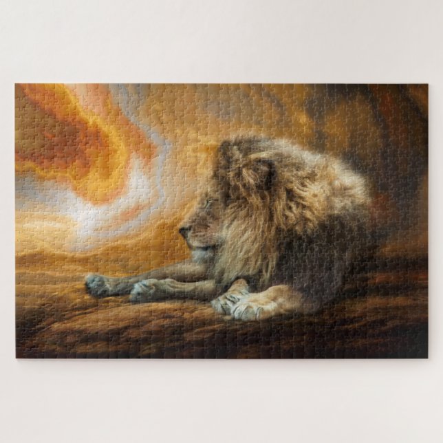 MALE LION MAJESTIC HUNTER SUNSET JIGSAW PUZZLE (Horizontal)