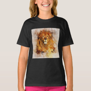 Male Lion With Large Mane Watercolor Portrait T-Shirt