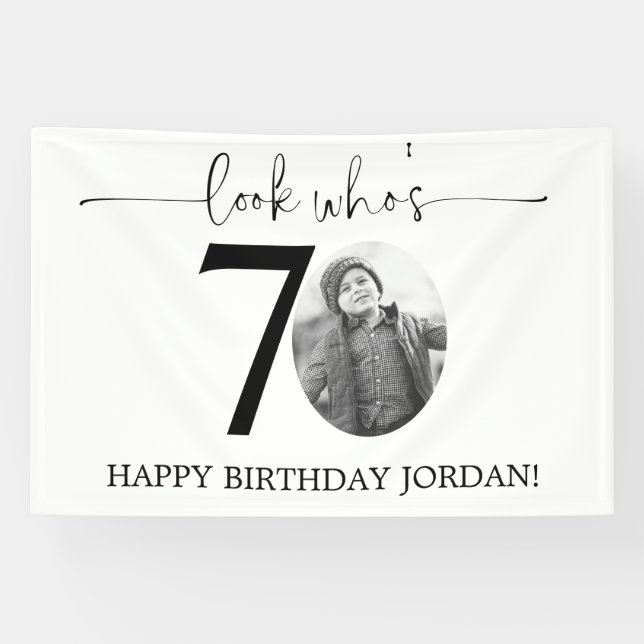 Male Look Who's 70 Photo 80th Birthday Banner (Horizontal)
