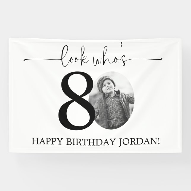 Male Look Who's 80 Photo 80th Birthday Banner (Horizontal)
