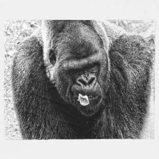 Male Lowland Silverback Gorilla, Black and White Fleece Blanket