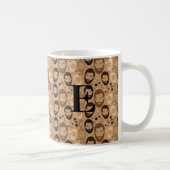 Male man bearded pattern with E monogram Coffee Mug (Right)