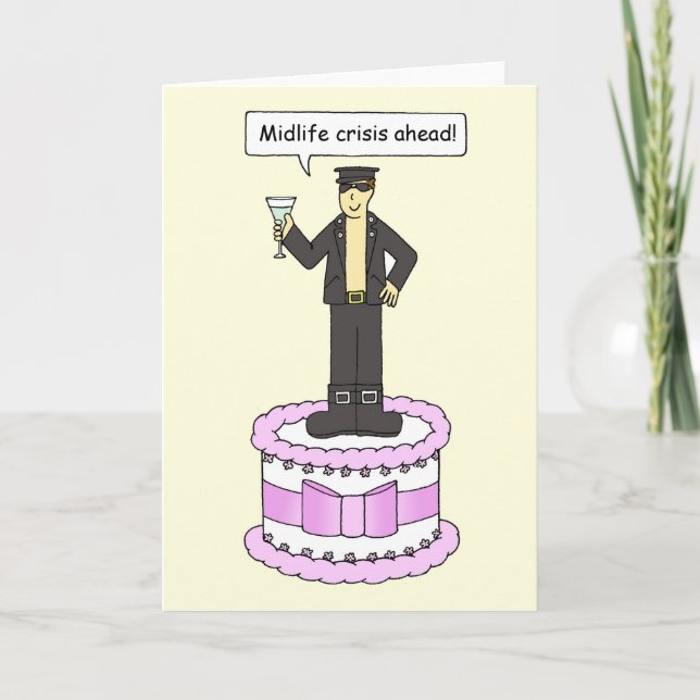 Male Midlife Crisis Birthday, Cartoon Humour. Card (Front)