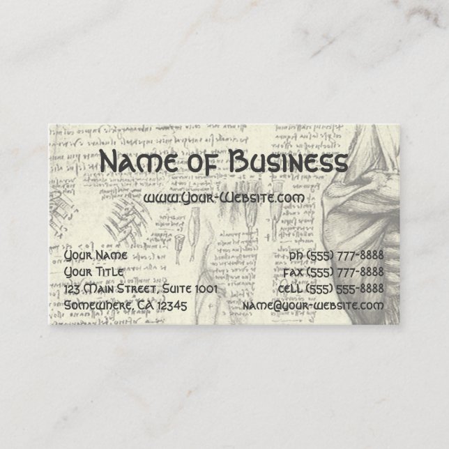 Male Muscle Anatomy Sketch by Leonardo da Vinci Business Card (Front)