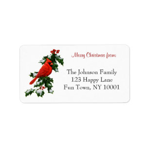 Male Northern Cardinal and Holly Label