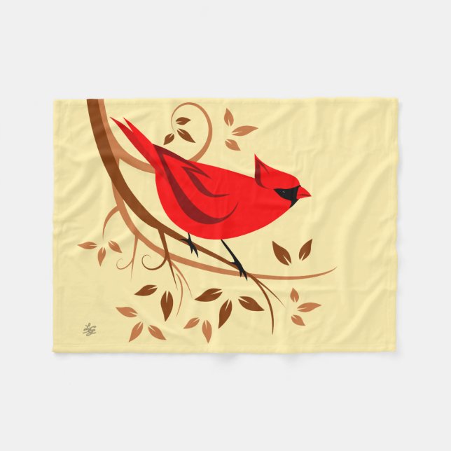 Male Northern cardinal Design Fleece Blanket (Front (Horizontal))