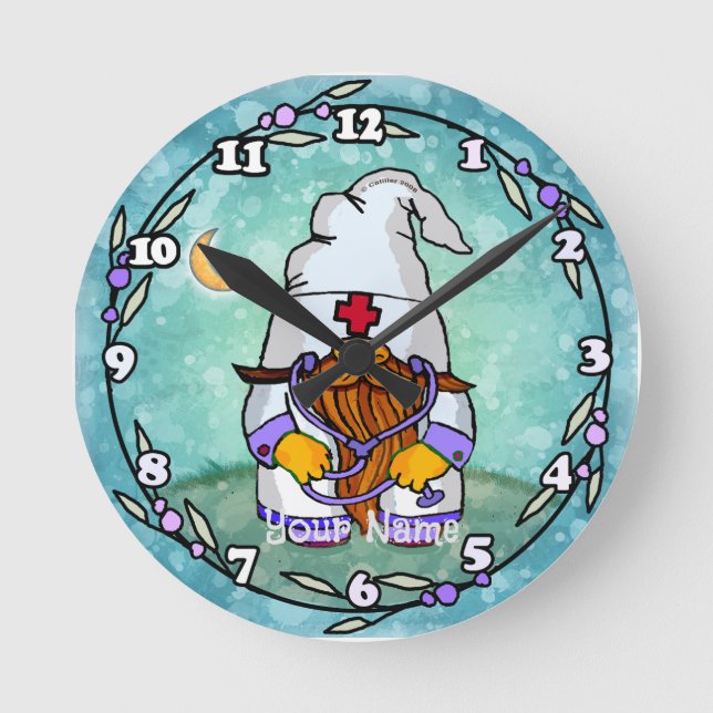 Male nurse gnome  round clock (Front)