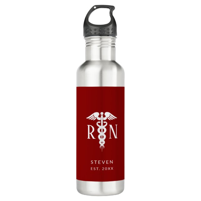 Male Nurse Graduate Caduceus Burgundy Personalised 710 Ml Water Bottle (Front)
