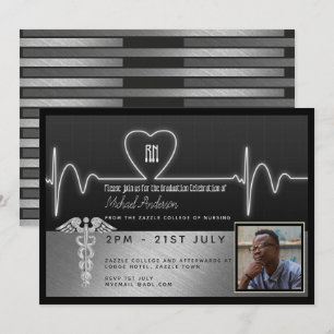 Male Nurse Graduation Invitation - PHOTO Silver Bl
