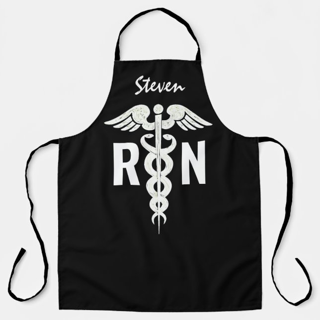 Male Nurse RN Black And White Personalised Apron (Front)