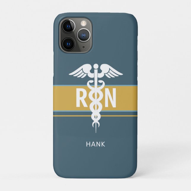 Male Nurse RN Healthcare Blue Gold Personalised  Case-Mate iPhone Case (Back)