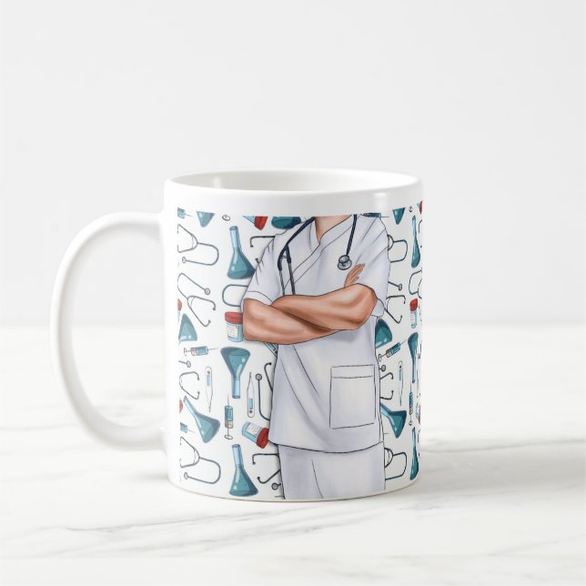 Male Nurse  White Scrubs Personalised  Coffee Mug (Left)