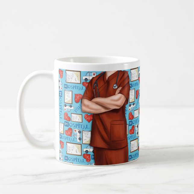 Male Nurse  White Scrubs Personalised  Coffee Mug (Left)