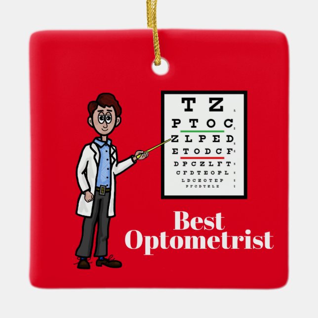 Male Optometrist with Eye Chart Ornament (Front)