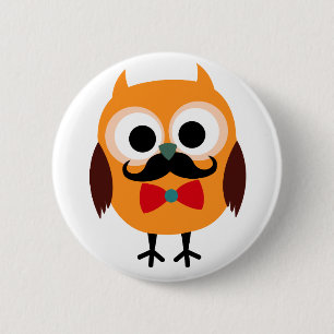 Male Owl with Black Moustache 6 Cm Round Badge