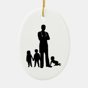 Male Paediatrician Silhouette with Kids Ornament  