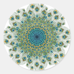 Male Peacock Colourful Mandala Classic Round Sticker